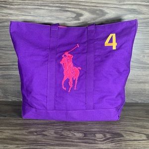 Polo Ralph Lauren Tote Bag Purple Pink Embroidered